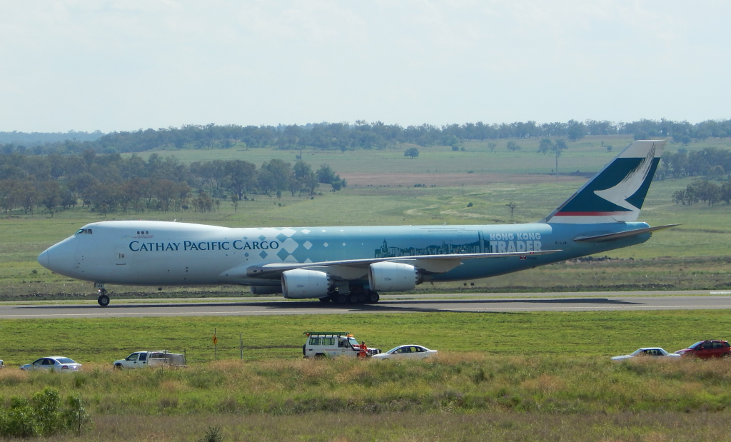 Boeing 747-800 backtracking the runway at Brisbane-West Wellcamp Airport outside Toowoomba